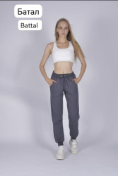 Спортивные штаны женские БАТАЛ на флисе (графит) оптом 56170384 7057-36