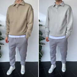 Спортивні кофти чоловічі на флісі (бежевий) оптом THREE BLACK