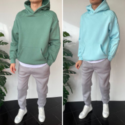 Худи мужские на флисе (голубой) оптом 81324659 001-44