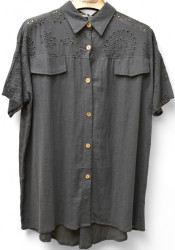 Рубашки женские QIANZHIDU БАТАЛ (серый) оптом 32968047 35053565-80