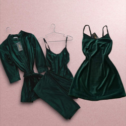 Ночные пижамы женские (4-ка) (зеленый) оптом 62419758 01-2