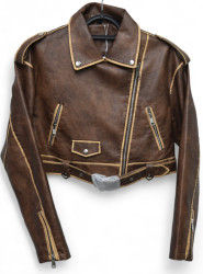Куртки кожзам женские (коричневый) оптом 34021689 2457-1