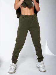 Спортивные штаны женские ПОЛУБАТАЛ с начесом (khaki) оптом 56184930 342-60