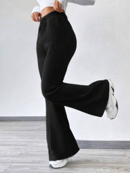 Спортивные штаны женские на флисе (черный) оптом 70582941 300-2